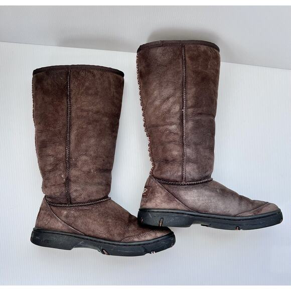UGG AUSTRALIA Ultimate Tall Braid Boots Brown 5340 Size 7 Shearling Women EUC - Picture 5 of 11